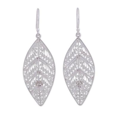 Alternate image for Sterling Silver Filigree Leaf Dangle Earrings from Peru Spiritual Leaves