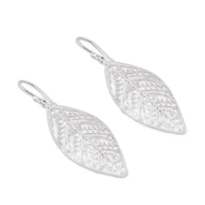 Alternate image for Sterling Silver Filigree Leaf Dangle Earrings from Peru Spiritual Leaves