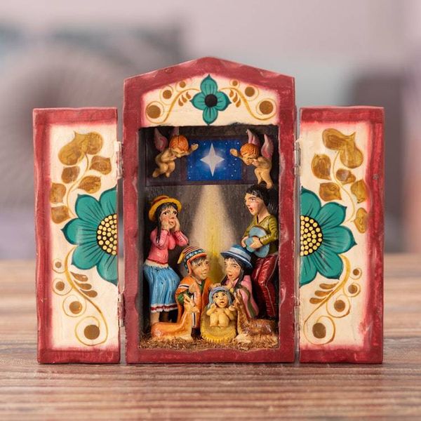 Alternate image for Handcrafted Christmas Manger Scene Retablo Diorama Nativity in the Highlands