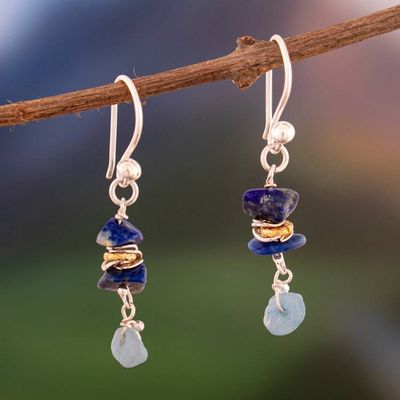 Alternate image for Andean Natural Lapis Lazuli and Aquamarine Dangle Earrings Twilight Gems