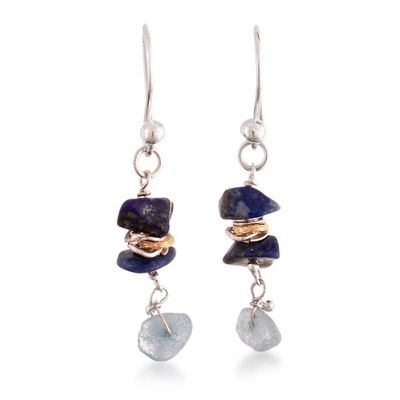 Alternate image for Andean Natural Lapis Lazuli and Aquamarine Dangle Earrings Twilight Gems