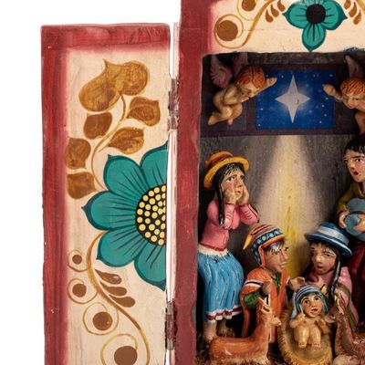 Alternate image for Handcrafted Christmas Manger Scene Retablo Diorama Nativity in the Highlands