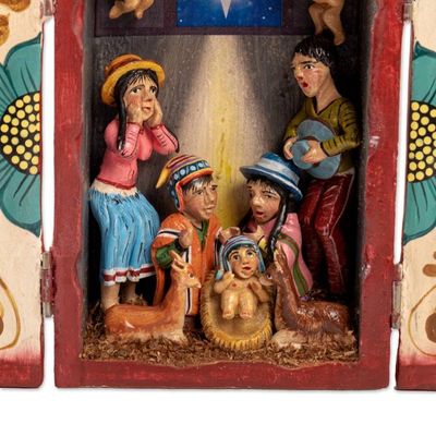 Alternate image for Handcrafted Christmas Manger Scene Retablo Diorama Nativity in the Highlands