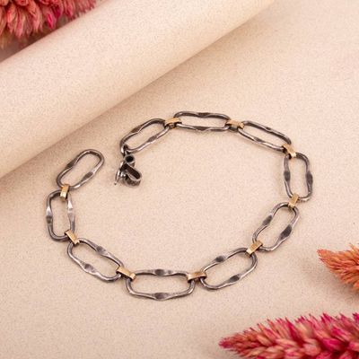 Primary image for Hammered 18k Gold-Accented Sterling Silver Chain Bracelet Distinguished Touch