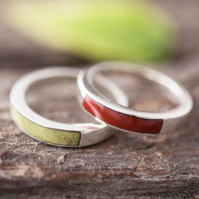Primary image for Jasper and Serpentine Band Rings Pair Dual Enchantment