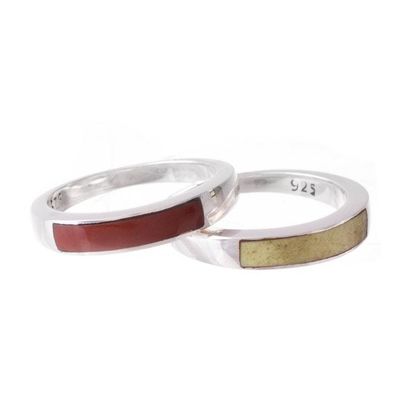 Alternate image for Jasper and Serpentine Band Rings Pair Dual Enchantment