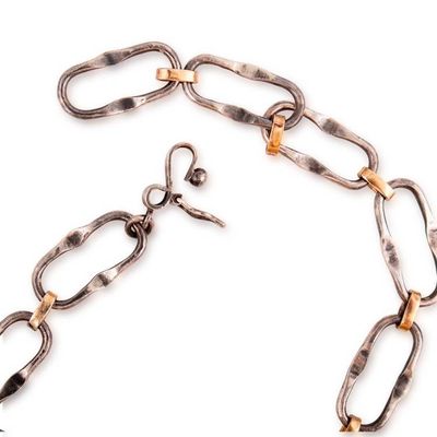 Alternate image for Hammered 18k Gold-Accented Sterling Silver Chain Bracelet Distinguished Touch