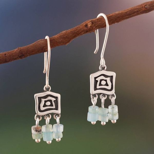 Alternate image for Cultural Sterling Silver and Opal Chandelier Earrings Ancient Spiral