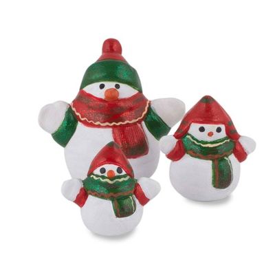Primary image for Ceramic Winter Holiday Snowman Figurines Set of 3 Little Snowman Family