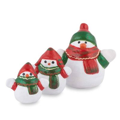 Alternate image for Ceramic Winter Holiday Snowman Figurines Set of 3 Little Snowman Family