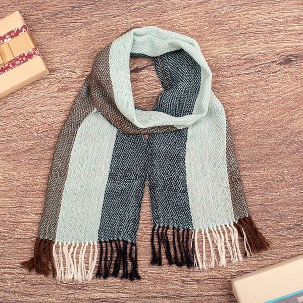 Alternate image for Fringed Aquamarine and Navy 100 Alpaca Scarf Woven in Peru Ocean Threads