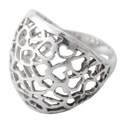 Alternate image for Sterling Silver Cocktail Ring with Openwork Hearts from Peru Little Hearts