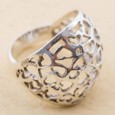 Alternate image for Sterling Silver Cocktail Ring with Openwork Hearts from Peru Little Hearts