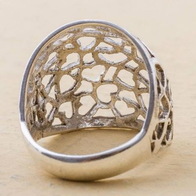 Alternate image for Sterling Silver Cocktail Ring with Openwork Hearts from Peru Little Hearts
