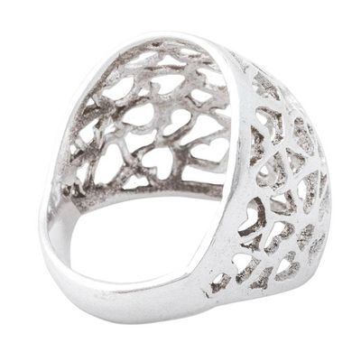 Alternate image for Sterling Silver Cocktail Ring with Openwork Hearts from Peru Little Hearts