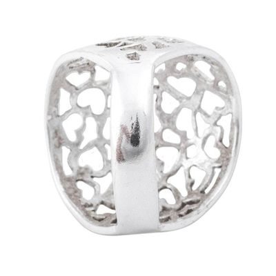 Alternate image for Sterling Silver Cocktail Ring with Openwork Hearts from Peru Little Hearts