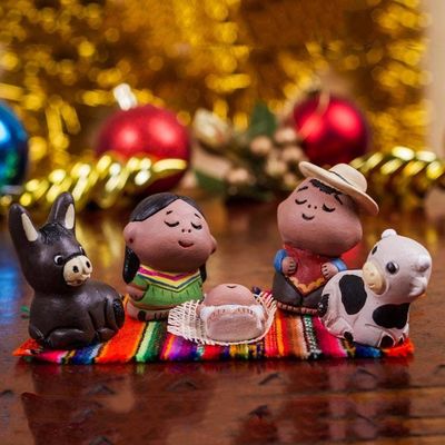 Primary image for Artisan Crafted Colorful Ceramic Nativity Scene 5 Pieces Peruvian Nativity