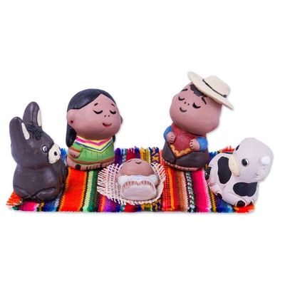 Alternate image for Artisan Crafted Colorful Ceramic Nativity Scene 5 Pieces Peruvian Nativity