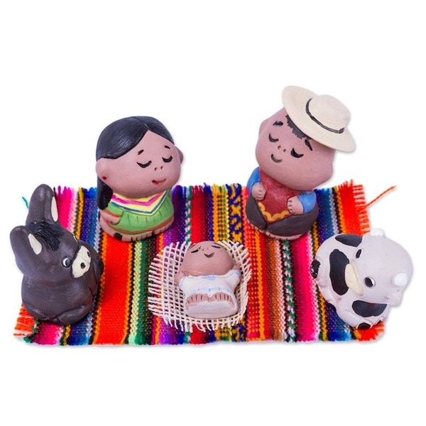 Alternate image for Artisan Crafted Colorful Ceramic Nativity Scene 5 Pieces Peruvian Nativity