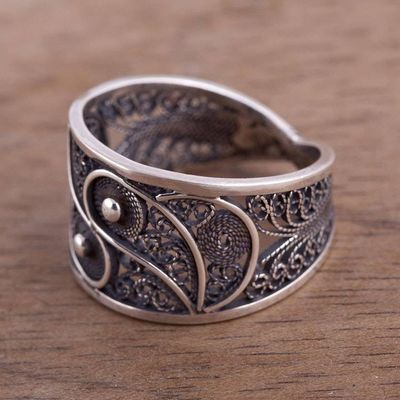 Alternate image for Artisan Crafted Fine Silver Filigree Ring Dark Paisley