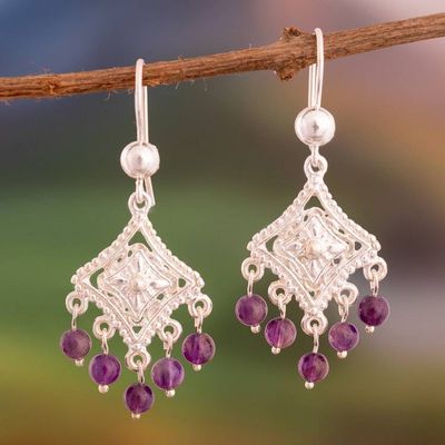 Alternate image for Andean Artisan-Made Birthstone Amethyst Chandelier Earrings Abbey Breeze