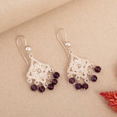 Alternate image for Andean Artisan-Made Birthstone Amethyst Chandelier Earrings Abbey Breeze
