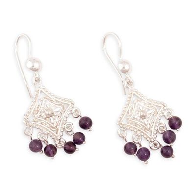 Alternate image for Andean Artisan-Made Birthstone Amethyst Chandelier Earrings Abbey Breeze