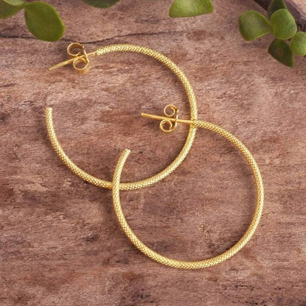 18k Gold Plated Silver Half-Hoop Earrings from Peru 'Diamond Bright'