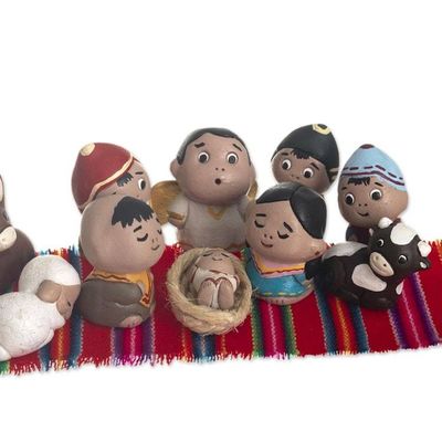 Alternate image for Ceramic Nativity Scene Figures With Andean Theme 10 Pieces Wise Andeans