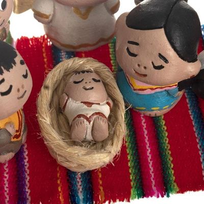 Alternate image for Ceramic Nativity Scene Figures With Andean Theme 10 Pieces Wise Andeans