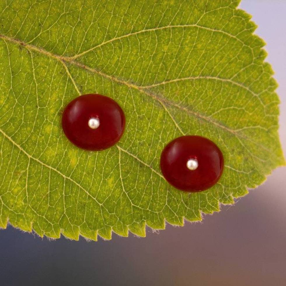 Sterling Silver Stud Earrings with Natural Carnelian Stones 'Sunset in the Valley'