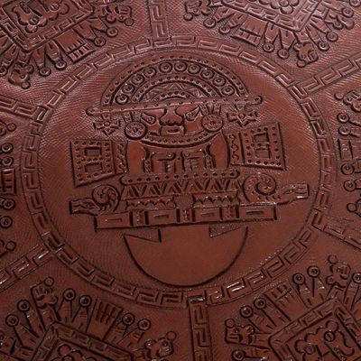 Alternate image for Fair Trade Traditional Leather Pouf Ottoman Cover Inca Light