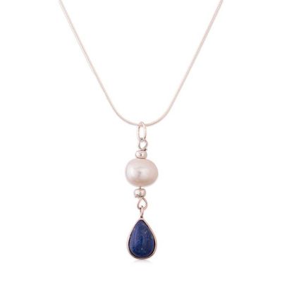 Alternate image for Silver Pendant Necklace with Lapis Lazuli and Cultured Pearl Depths of the River