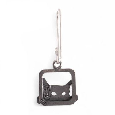 Alternate image for Peeking Cat-Themed Polished Darkened Silver Dangle Earrings Curious Kittens