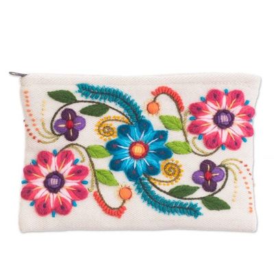 Alternate image for Floral Embroidered Alpaca Blend Clutch in Eggshell from Peru Vibrant Flowers