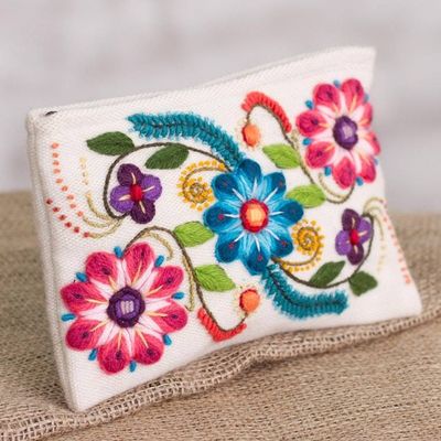 Alternate image for Floral Embroidered Alpaca Blend Clutch in Eggshell from Peru Vibrant Flowers