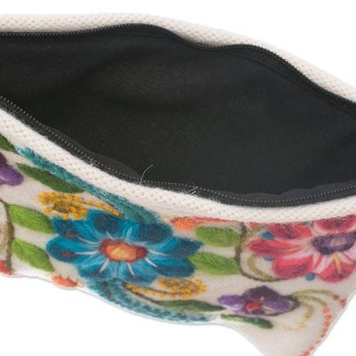 Alternate image for Floral Embroidered Alpaca Blend Clutch in Eggshell from Peru Vibrant Flowers