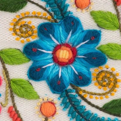 Alternate image for Floral Embroidered Alpaca Blend Clutch in Eggshell from Peru Vibrant Flowers