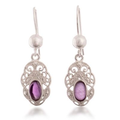 Alternate image for Classic Polished Natural Amethyst Cabochon Dangle Earrings Antique Whispers