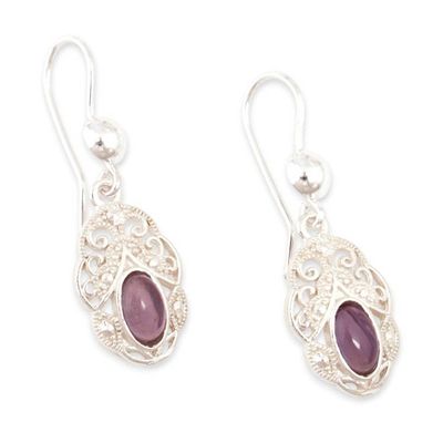 Alternate image for Classic Polished Natural Amethyst Cabochon Dangle Earrings Antique Whispers