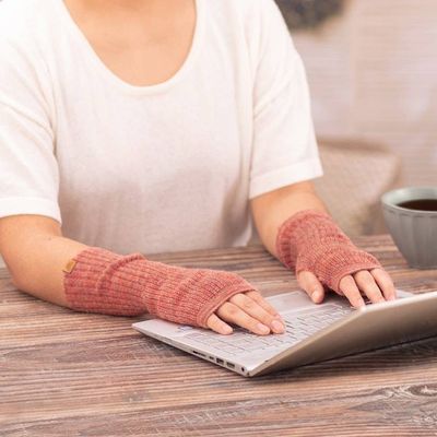 Primary image for Knit Alpaca and Wool Blend Fingerless Mitts in Coral Red Coral Epoch