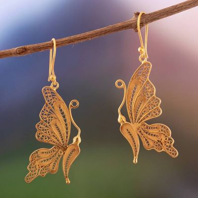 Primary image for 24k Gold Plated Sterling Silver Filigree Butterfly Earrings Regal Butterfly