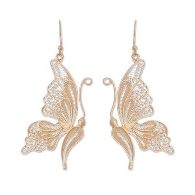 Alternate image for 24k Gold Plated Sterling Silver Filigree Butterfly Earrings Regal Butterfly
