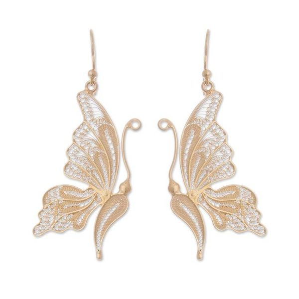 Alternate image for 24k Gold Plated Sterling Silver Filigree Butterfly Earrings Regal Butterfly