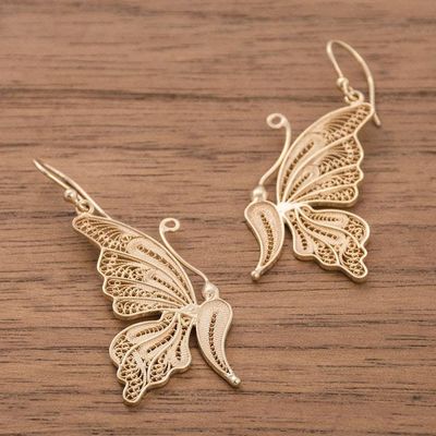Alternate image for 24k Gold Plated Sterling Silver Filigree Butterfly Earrings Regal Butterfly
