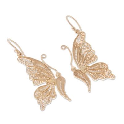 Alternate image for 24k Gold Plated Sterling Silver Filigree Butterfly Earrings Regal Butterfly
