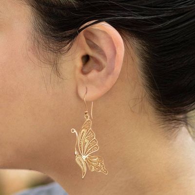 Alternate image for 24k Gold Plated Sterling Silver Filigree Butterfly Earrings Regal Butterfly