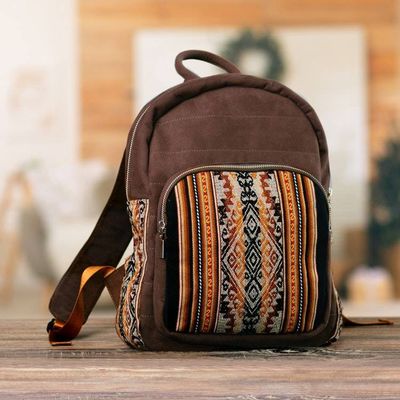 Primary image for Inca-Inspired Redwood and Black Cotton and Wool Backpack The Redwood Empire