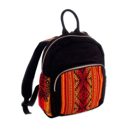 Alternate image for Inca-Inspired Orange and Black Cotton and Wool Backpack The Nasturtium Empire