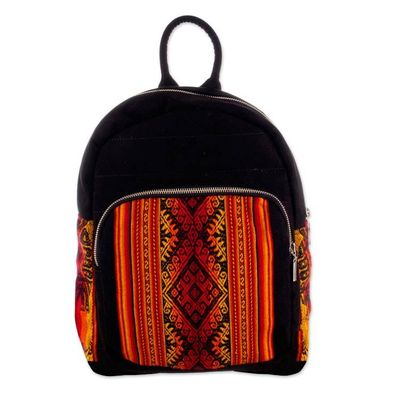 Alternate image for Inca-Inspired Orange and Black Cotton and Wool Backpack The Nasturtium Empire